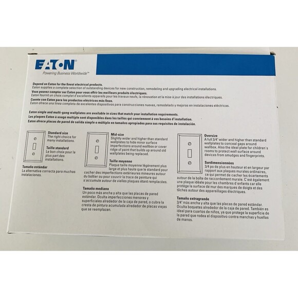 Eaton Mid-Size Single Gang Toggle Wallplates (1 Pkg of 10) Unbreakable New Boxed - Picture 3 of 5